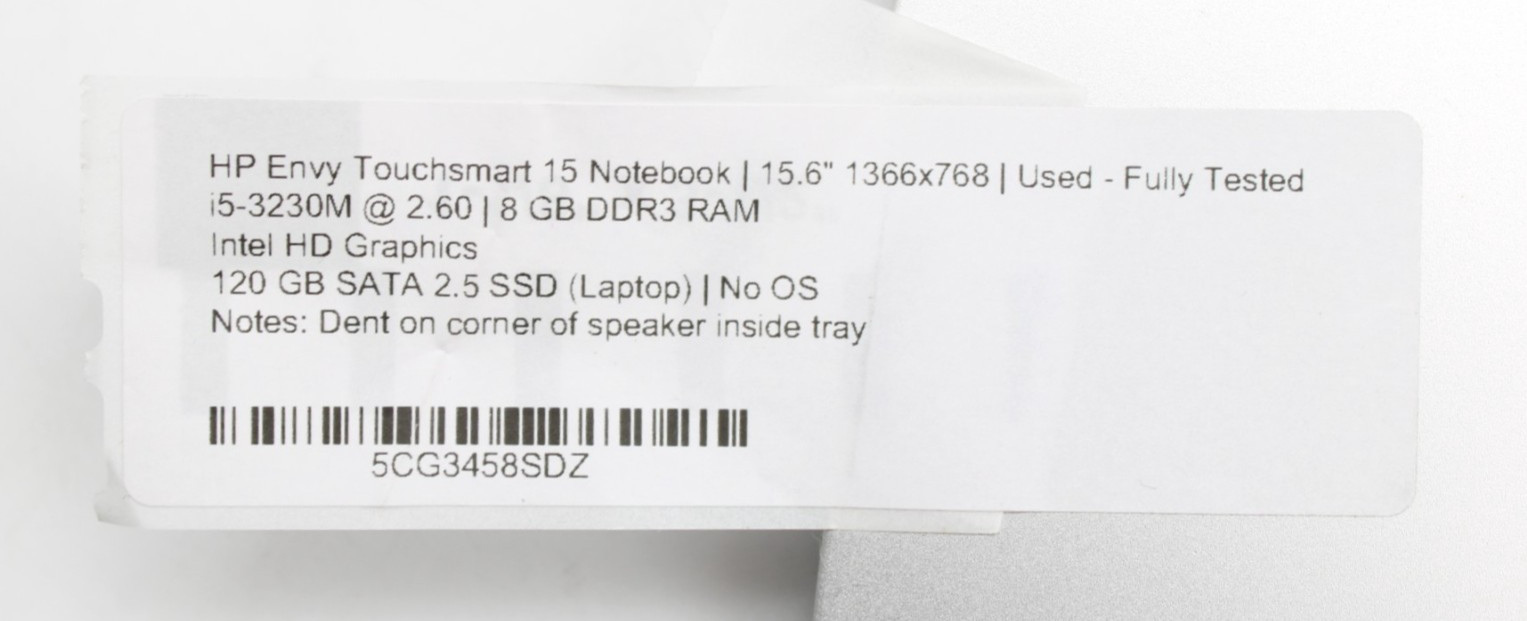 HP Envy Touchsmart 15 i5-3230M@2.6GHz 8GB DDR3 120GB SATA NO OS *USED/TESTED*