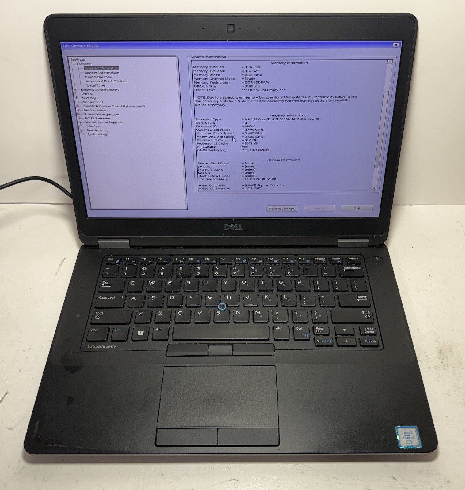 Dell Latitude E5470 i5-6300U 8GB RAM (NO SSD/AC/BATT) #0034