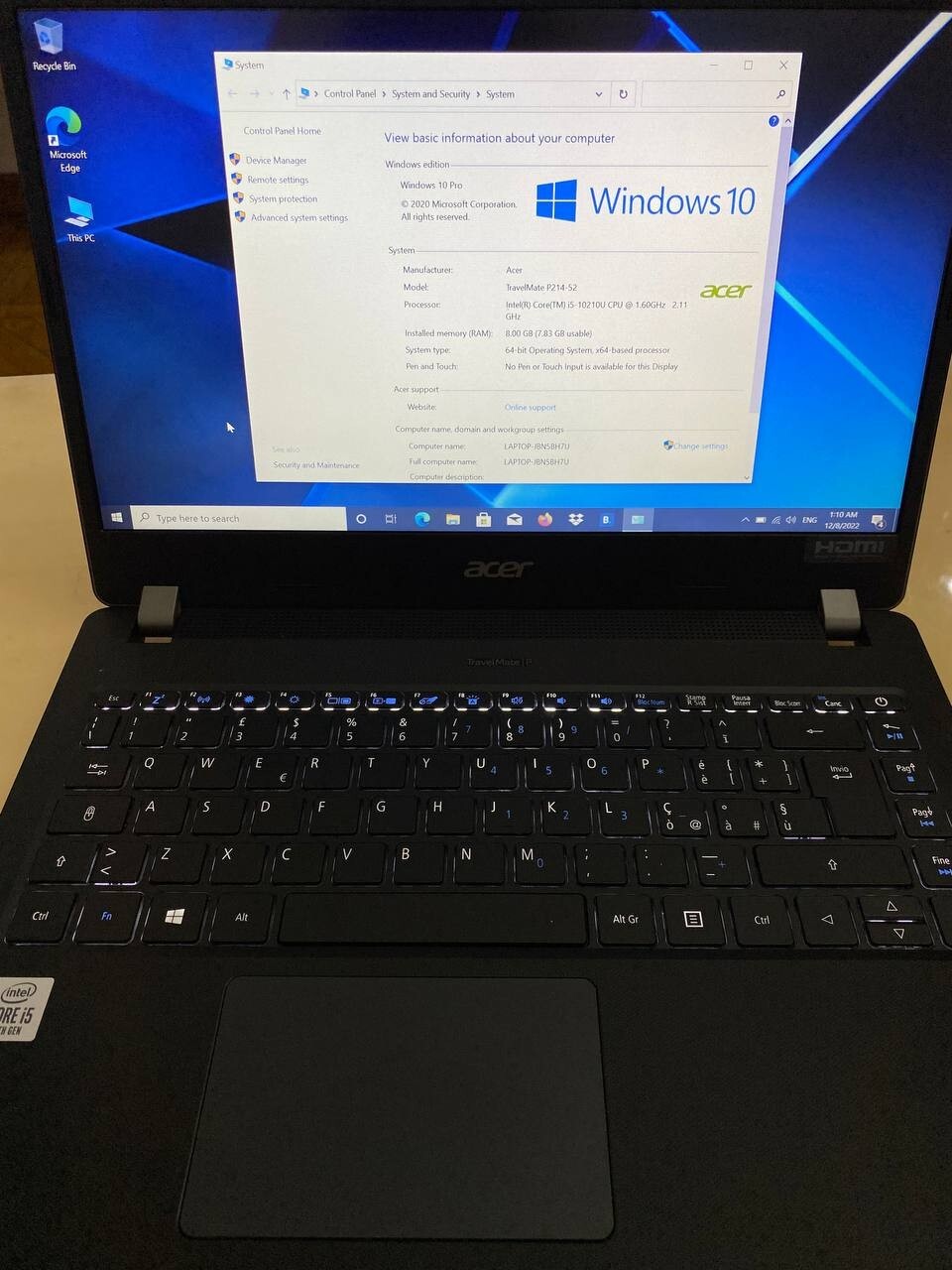 Acer TravelMate P2 TMP214-52 14″ DDR4 – SSD 512 GB – Scheda grafica