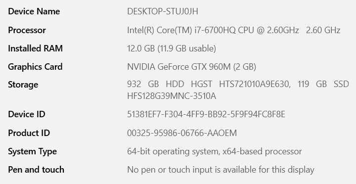 MSI GL62 6QF i7-6700HQ 2.6GHz 12GB RAM 128GB SSD 1TB HDD Nvidia GeForce GTX 960