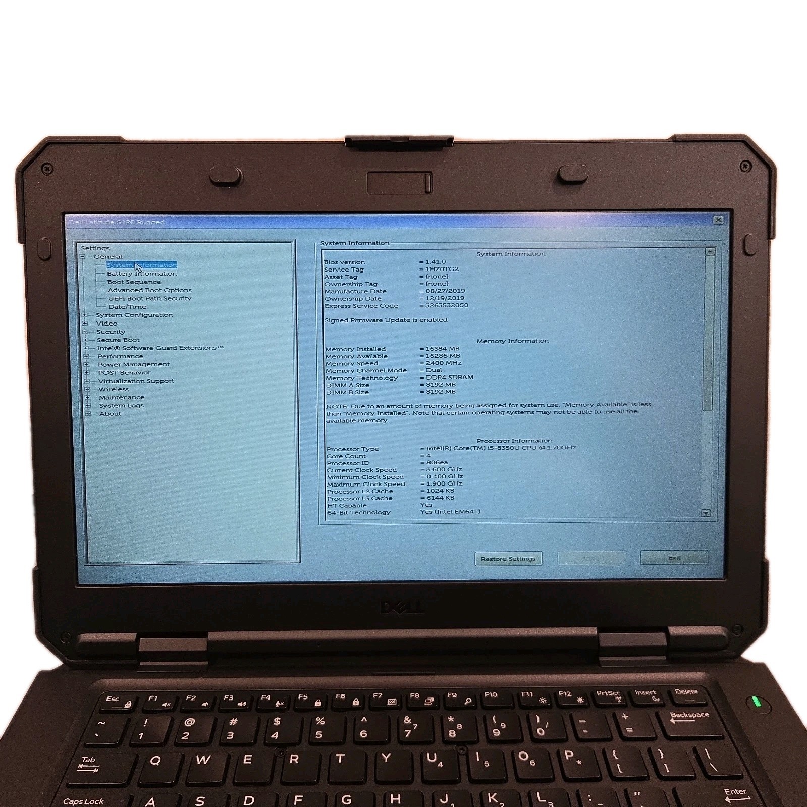 Dell Latitude 5420 Rugged 14″ Core i5-8350U 1.70GHZ 16GB RAM 2 Batteries NO SSD