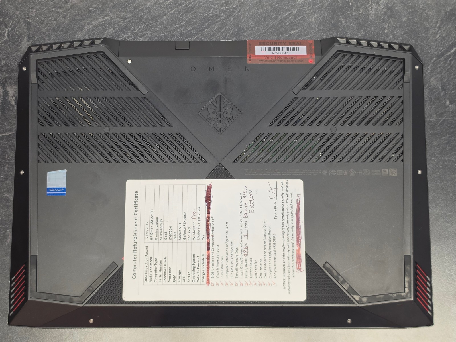 HP Omen 15t-dc000 Gaming Laptop i7-9750H 24GB RAM 500GB SSD RTX 2060 New Battery