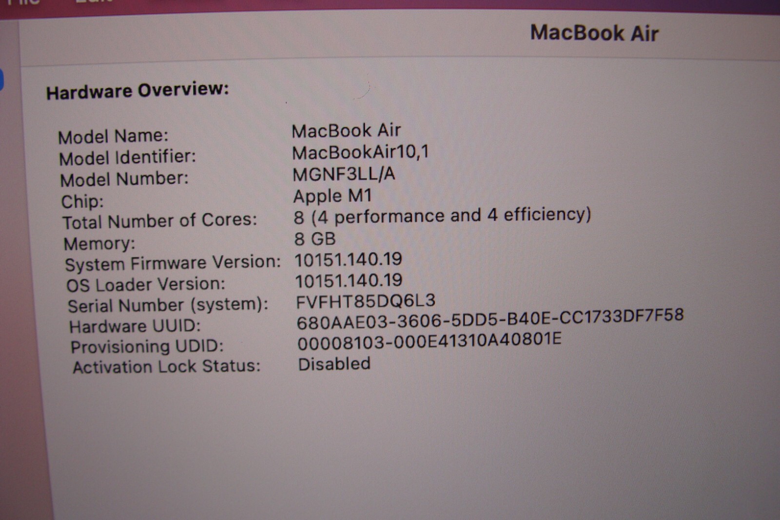 Apple MacBook Air A2337 13.3″ M1 2020 8CPU/7GPU 8GB 128GB MGN63LL/A +Charger