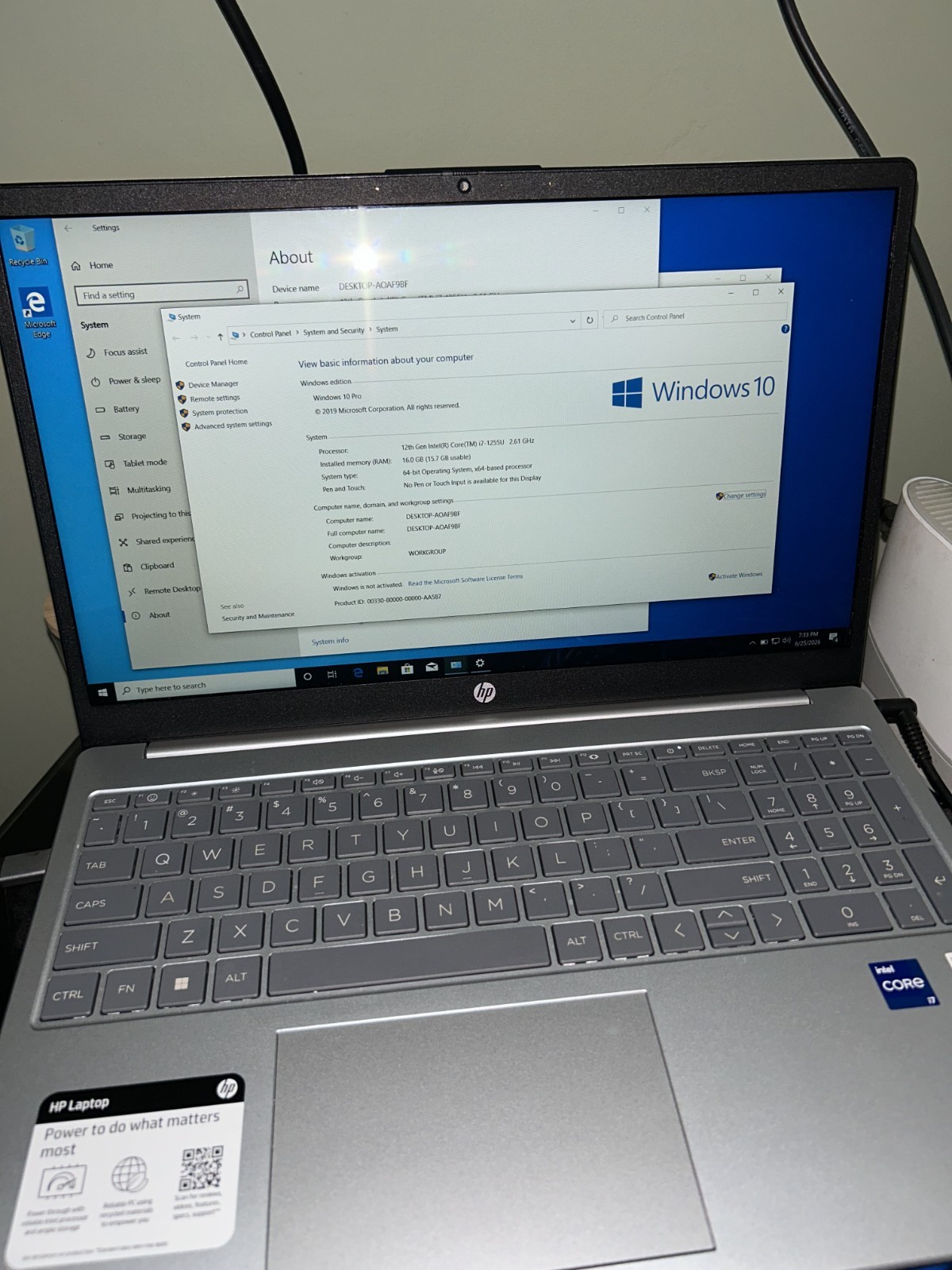 HP 15-fd0107dx 15.6″FHD TOUCH i7-1255U 4.7GHz ( IN TURBO MODE) 16GB 512GB SSD