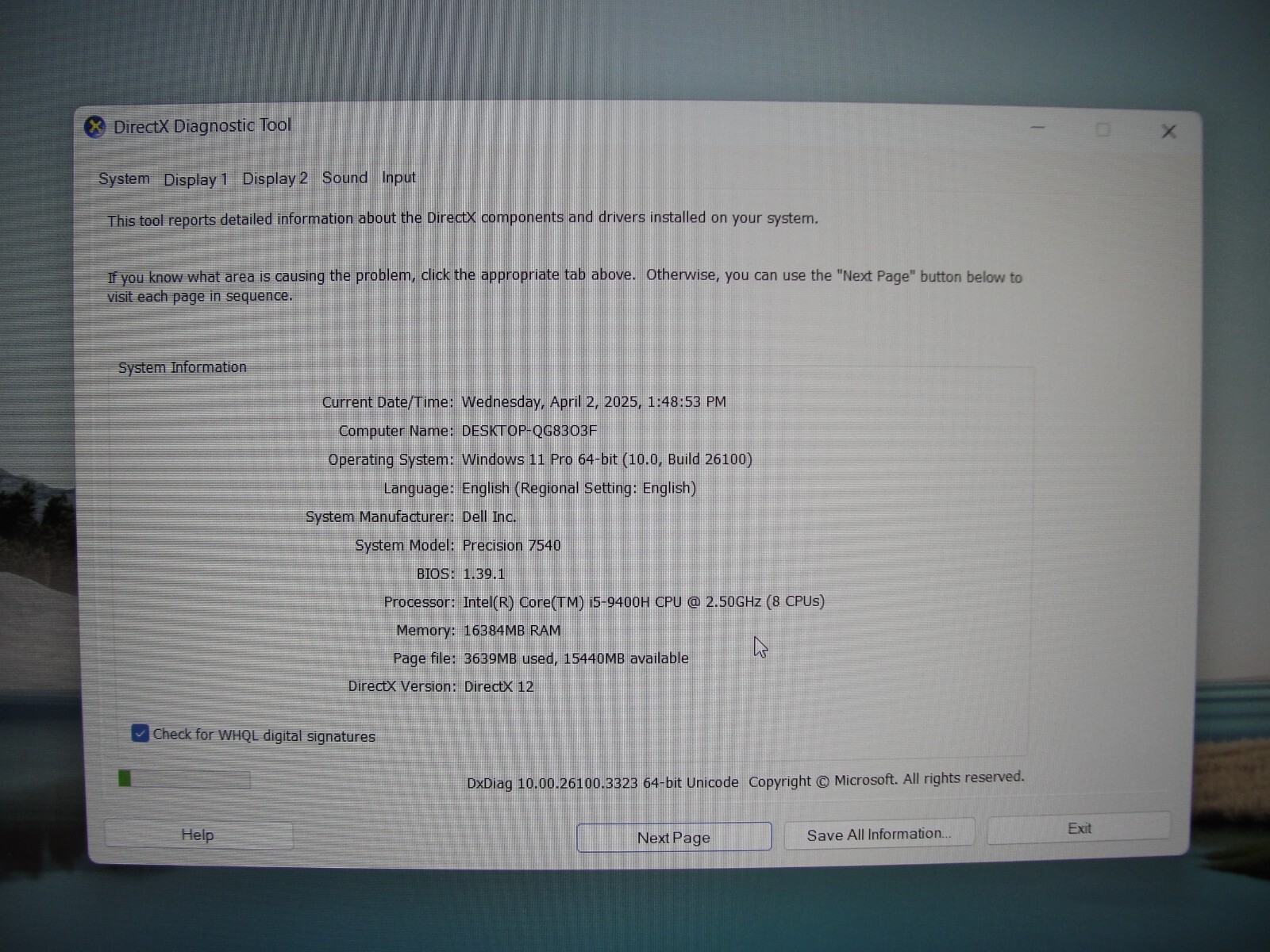 Dell Precision 7540 15” FHD i5-9400H 2.5GHz 16GB SSD 256GB NVIDIA Quadro T1000