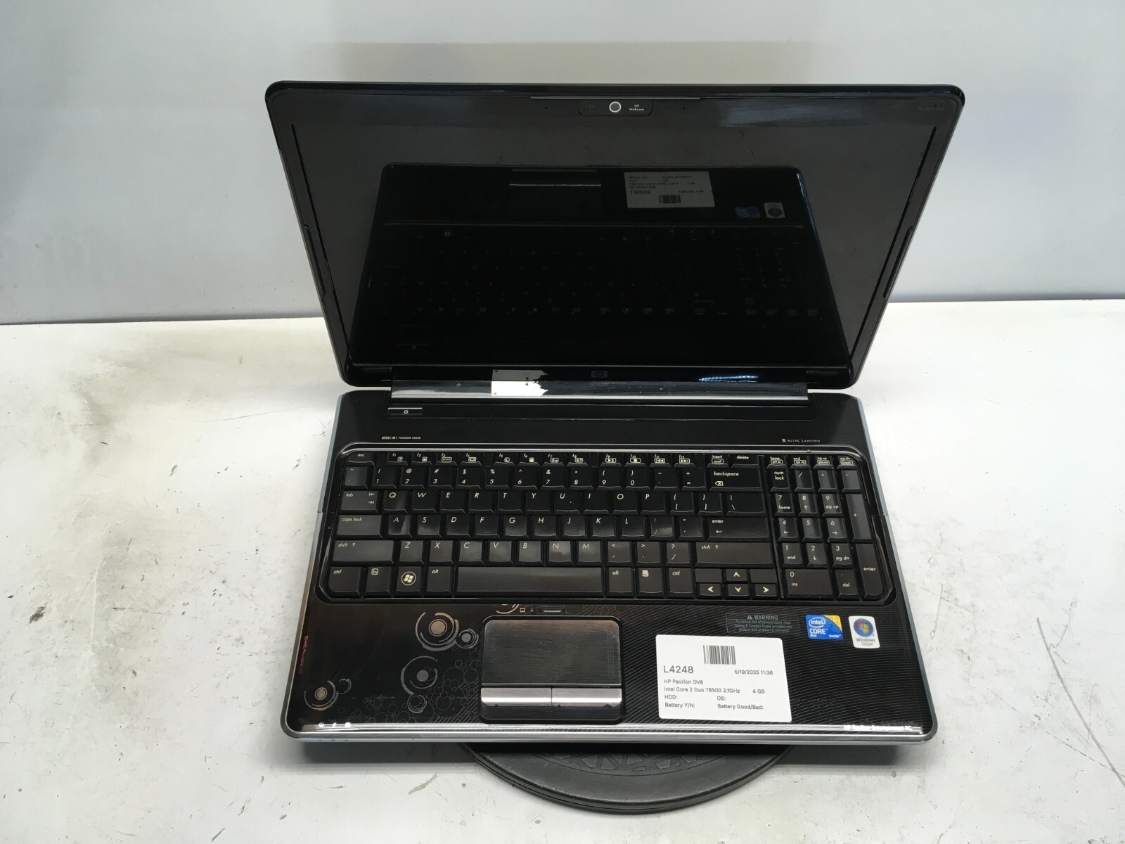 HP Pavilion DV6-1200 Intel Core 2 Duo T6500 2.1GHz 4 GB NO HDD No Batt