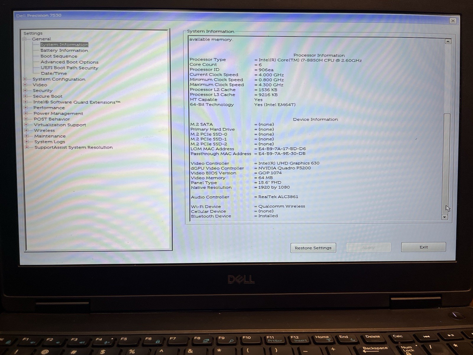 Dell Precision 7530 15.6″ FHD | i7-8850H | P3200 | No RAM/SSD/Batt **BAD FAN**