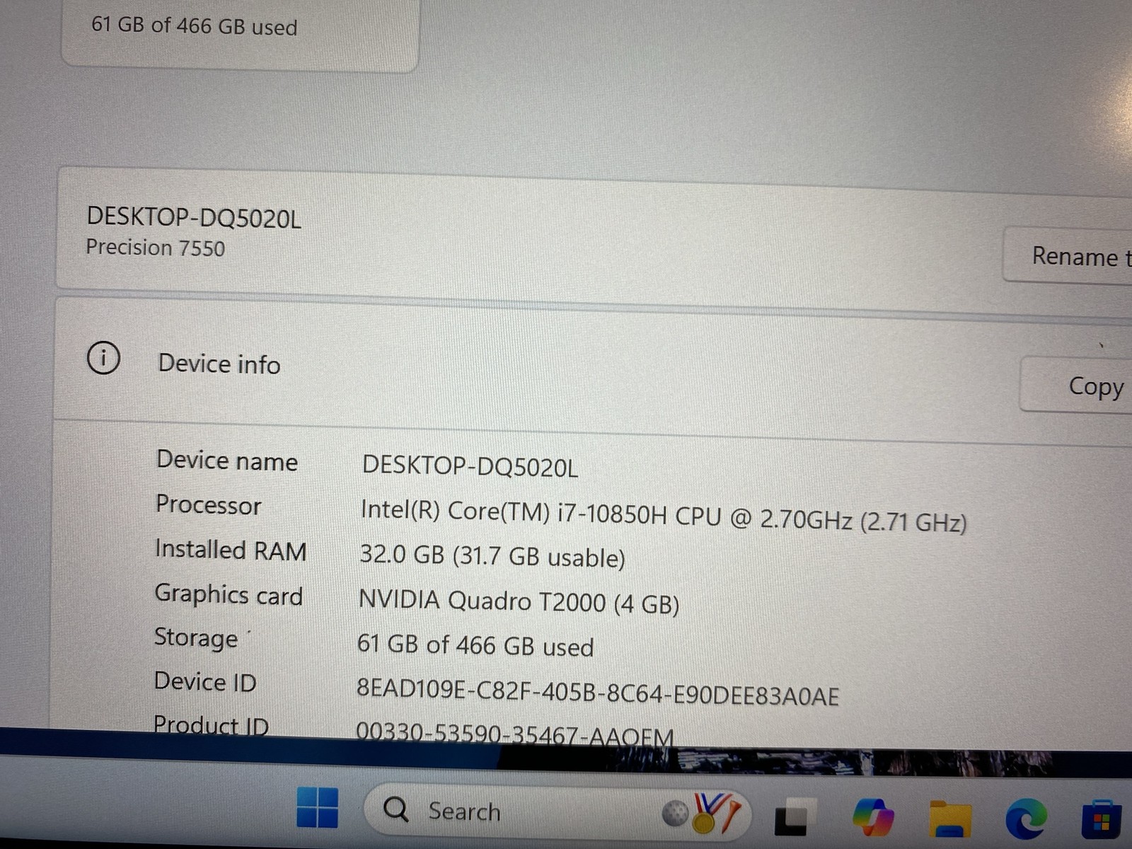 Dell Precision 7550 15.6 Intel i7-10850H 2.70GHz 32GB,500GB SSD Quadro T2000