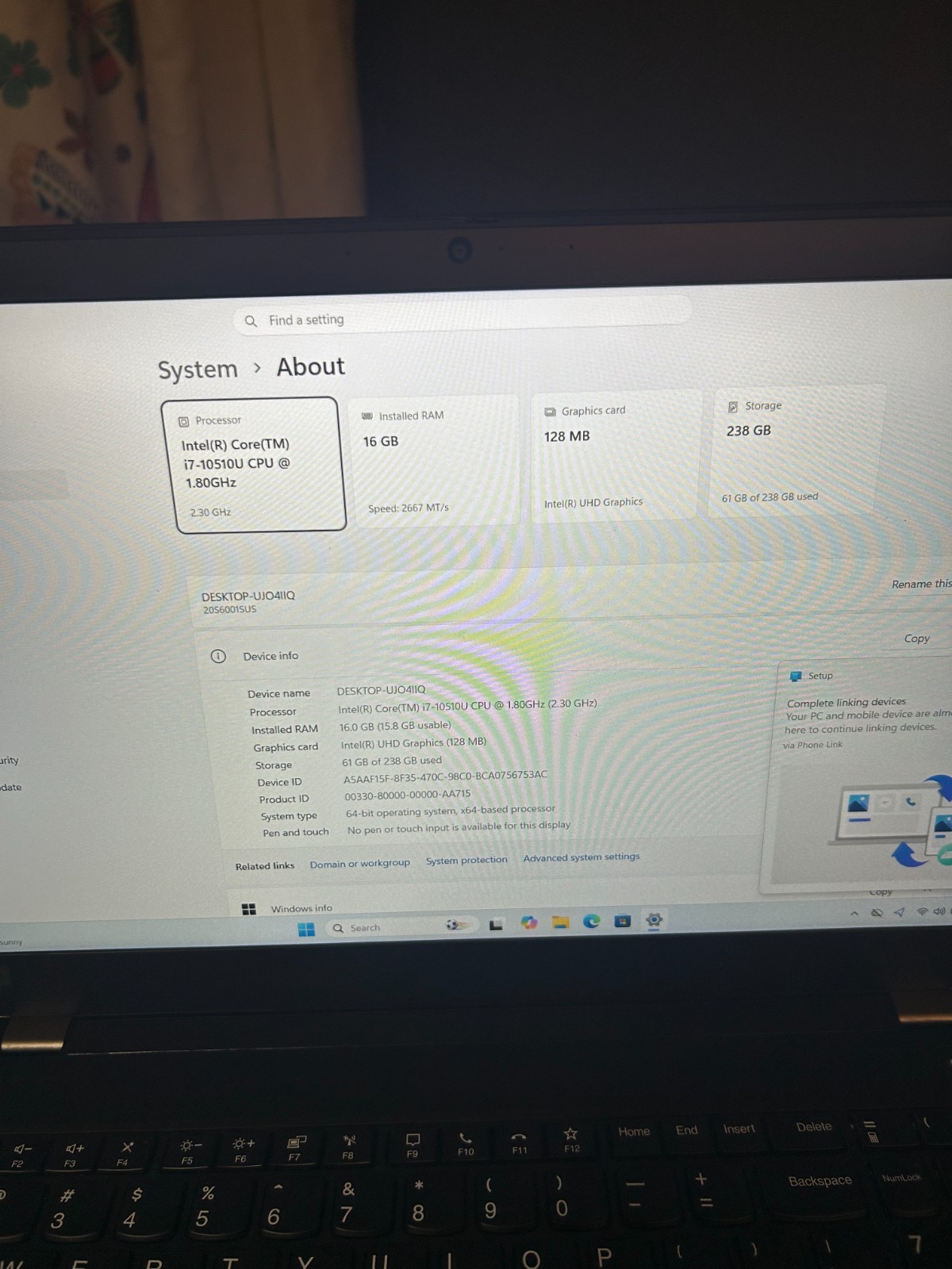 Lenovo ThinkPad T15 Gen 2 15.6″ FHD Intel i7-10510U 16GB RAM 238GB SSD W11P