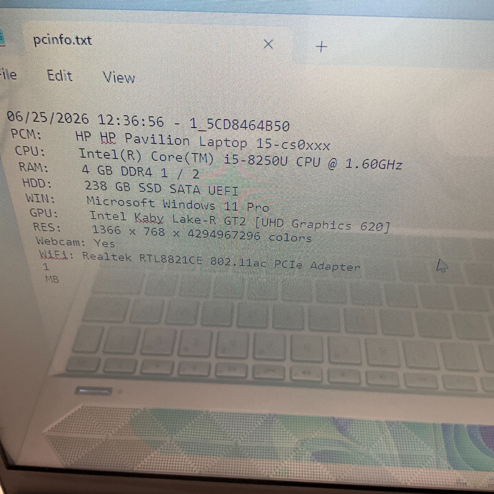 HP Pavilion 15-cs0022cl Laptop Intel Core i5-8250U @ 1.60 GHz 4GB 256GB SSD