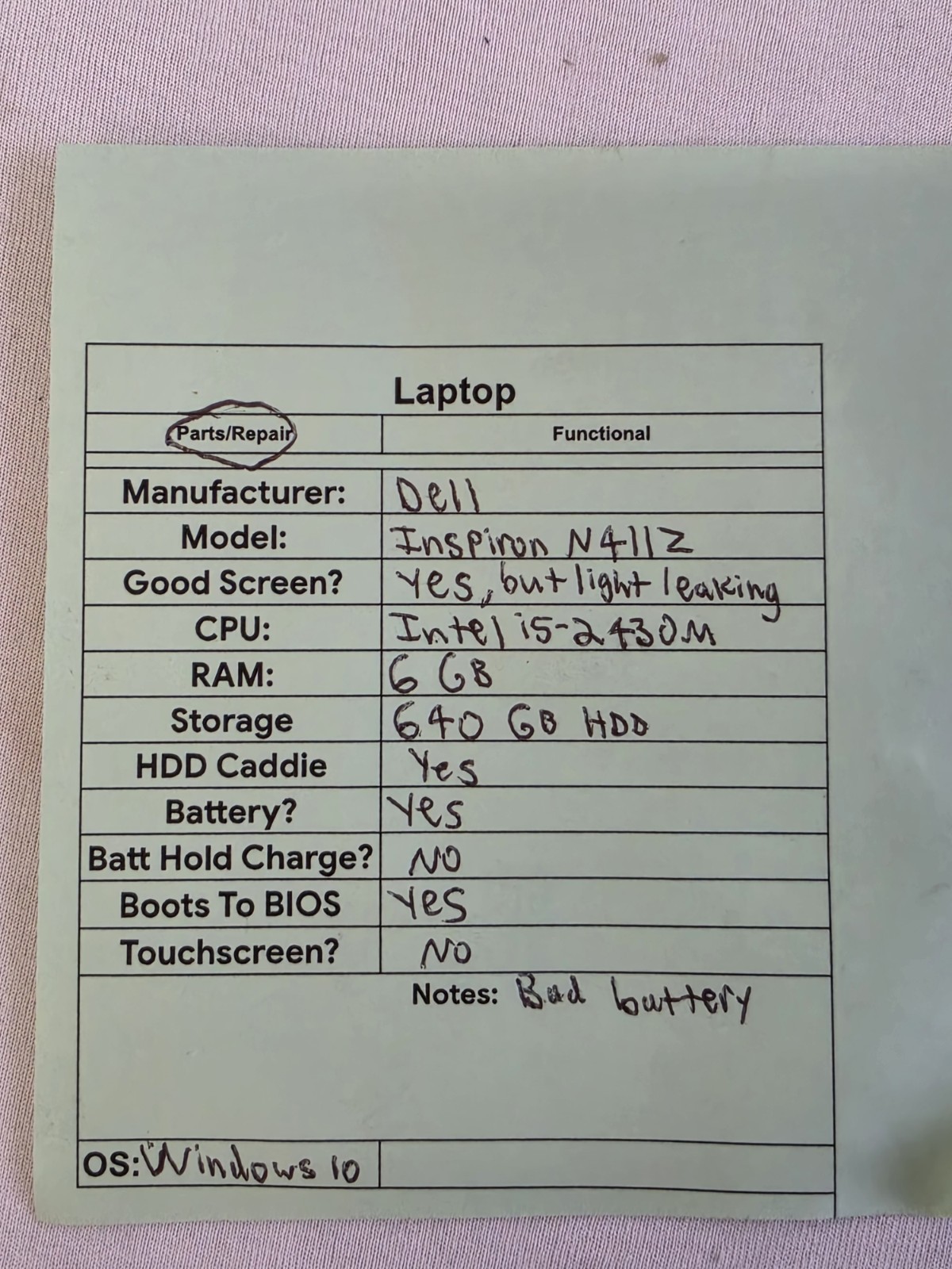 Dell Inspiron N411Z Laptop – Intel i5-2430m – 6GB RAM 640GB HDD BAD BATT – READ