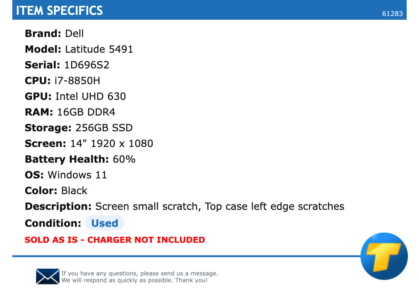 Dell Latitude 5491 – 14″ FHD, i7, 16GB RAM, 256GB SSD, Windows 11