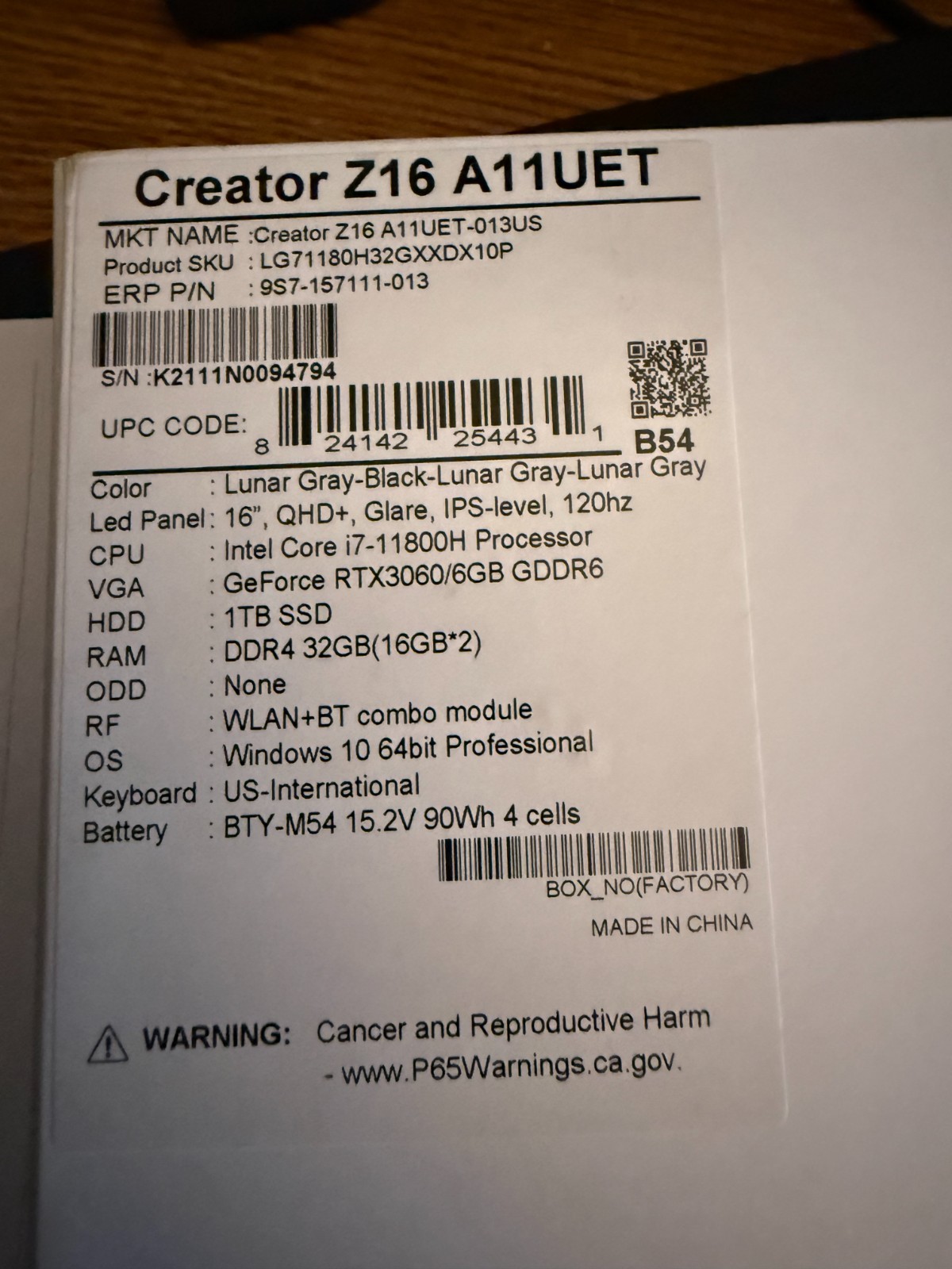 MSI Creator Z16 A11UET Core i7 11th Gen 32GB RTX3060 1TB – 120Hz Cracked Screen