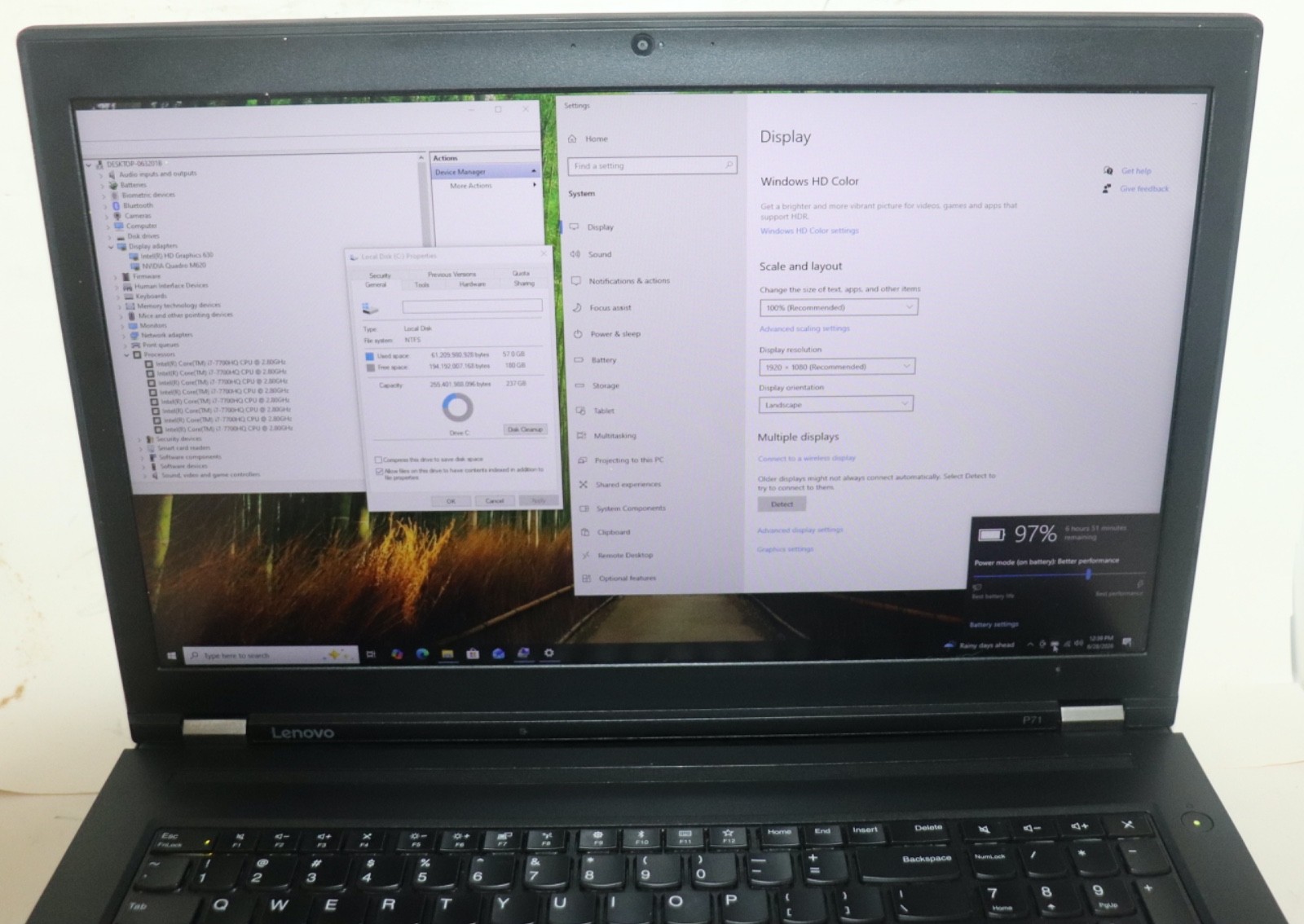 Lenovo ThinkPad P71|Intel core i7@2.80 GHz|32GB RAM |256GB SSD|WIN10.Prof|NVIDIA