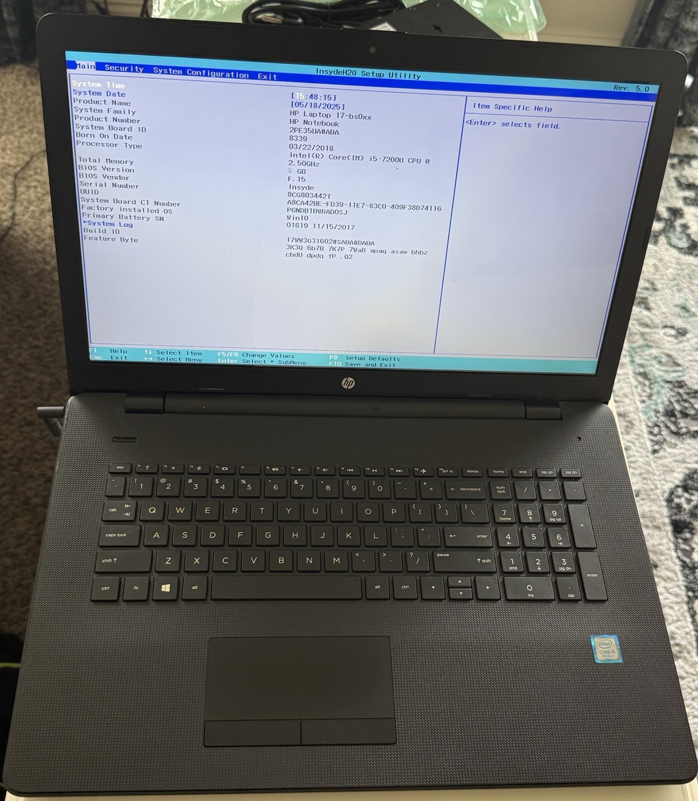 17.3″ HP PAVILION 17-BS049DX INTEL CORE i5-7200U 2.50GHZ No DDR, HHD, Adapter