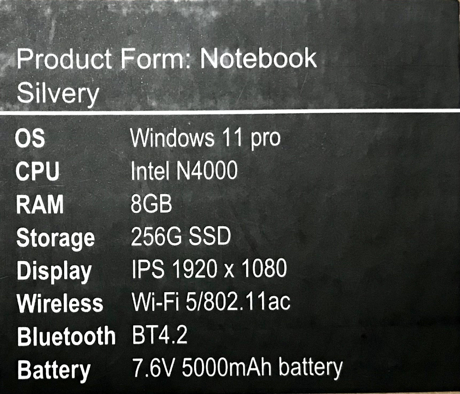 TPV 15.6″ Silver / Intel N4000, Win 11 Pro Laptop, MS Office 2024, 8GB RAM 256GB