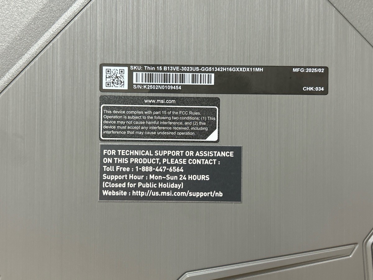 MSI Thin 15 B13VE 15.6″ i5-13420H RTX 4050 16GB 512GB Laptop (PO1023540)