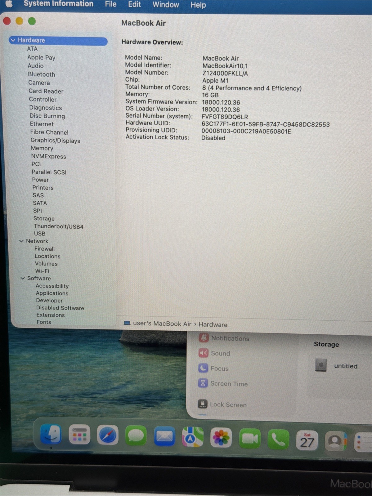 Apple MacBook Air 13″ A2337 2020 M1 16GB RAM 256GB SSD Tahoe