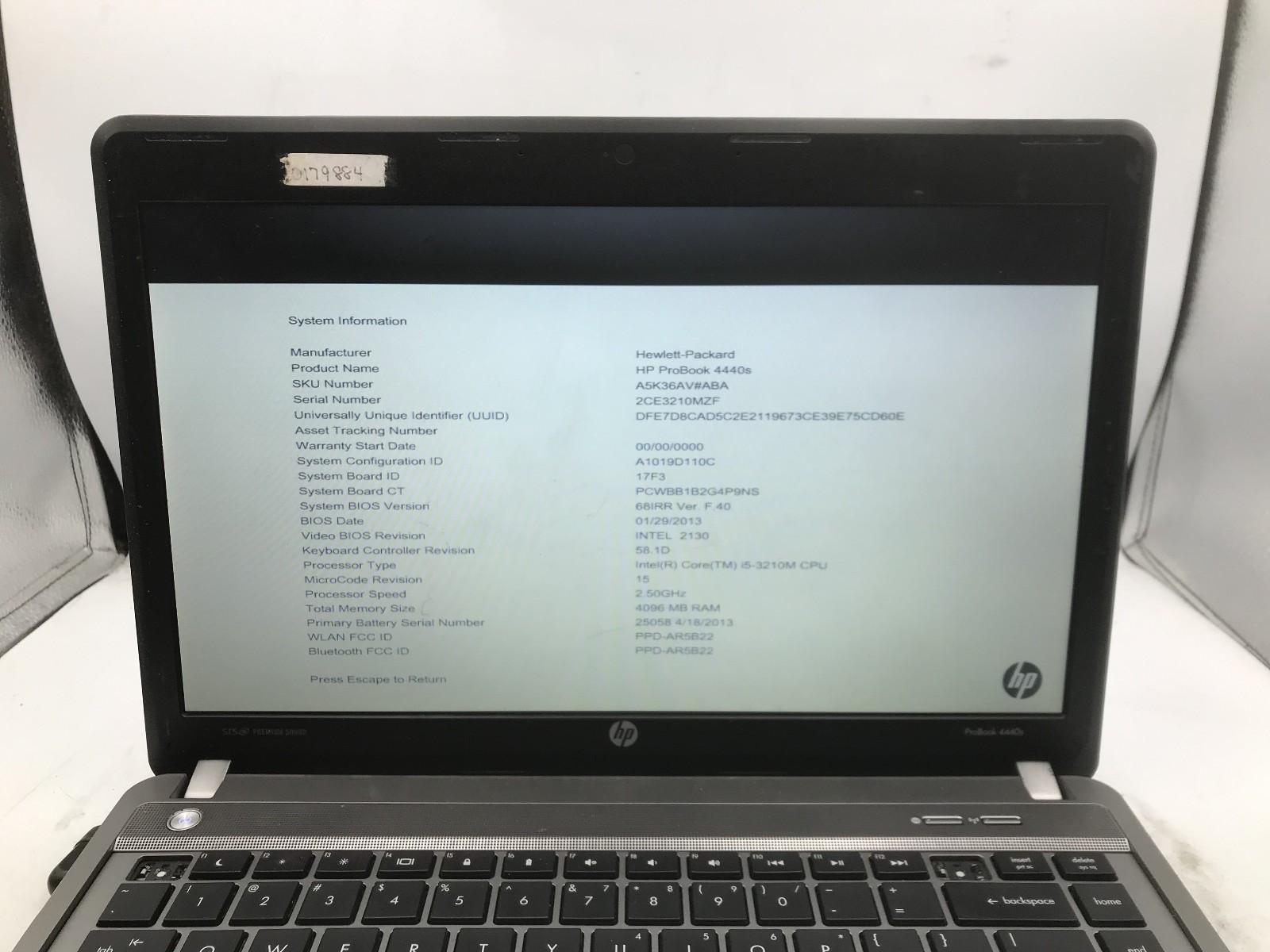 HP PROBOOK 4440S – BOOTS TO BIOS – INTEL I5 3210M – 4GB RAM – NO OS – READ – BB!