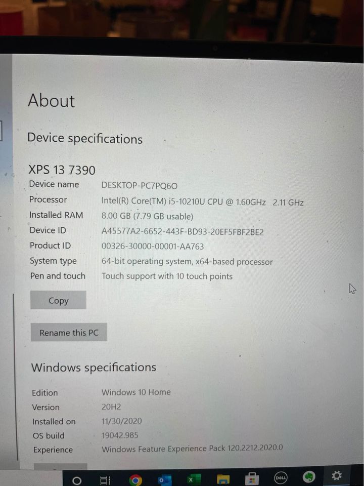 Dell XPS 13 7390 (256GB SSD, Intel Core i5-10210U, 1.60GHz, 8GB RAM)