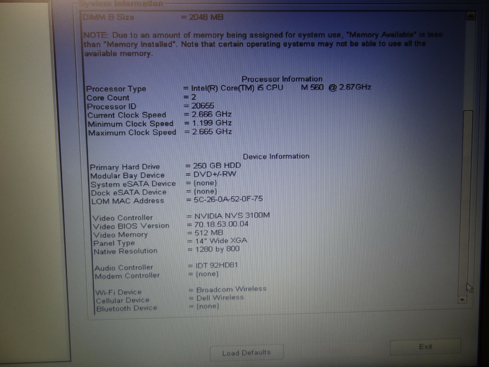 Dell Latitude E6410 Intel Core i5 M560 2.67GHz, 4GB RAM, 250GB HDD, No OS #148