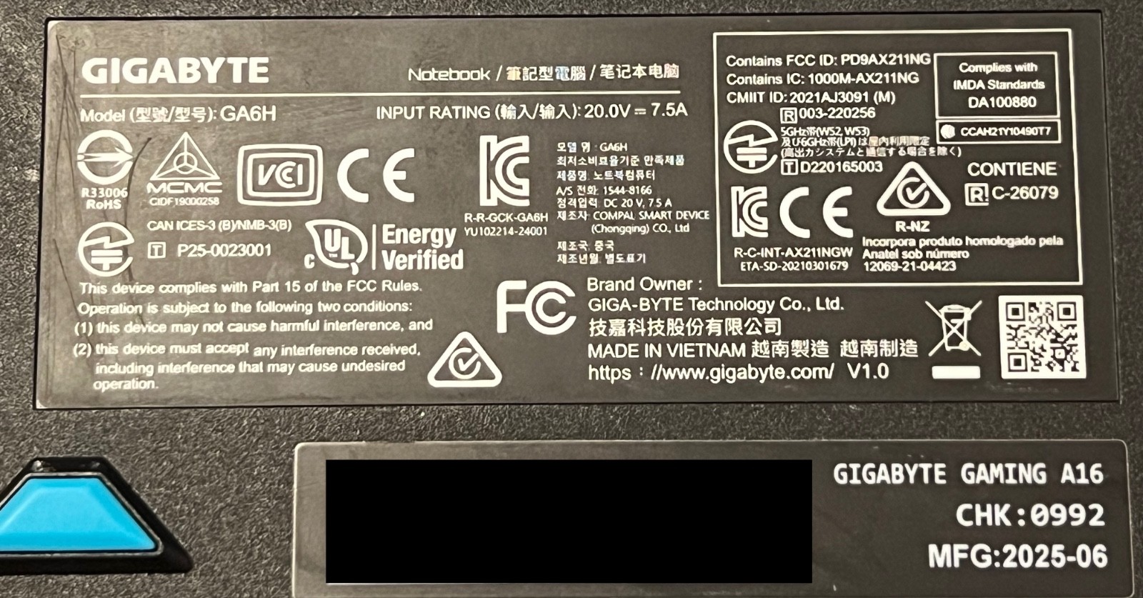 Gigabyte Gaming Laptop A16 i7-13620H NiVidia GeForce RTX 5060 1TB SSD 32GB RAM