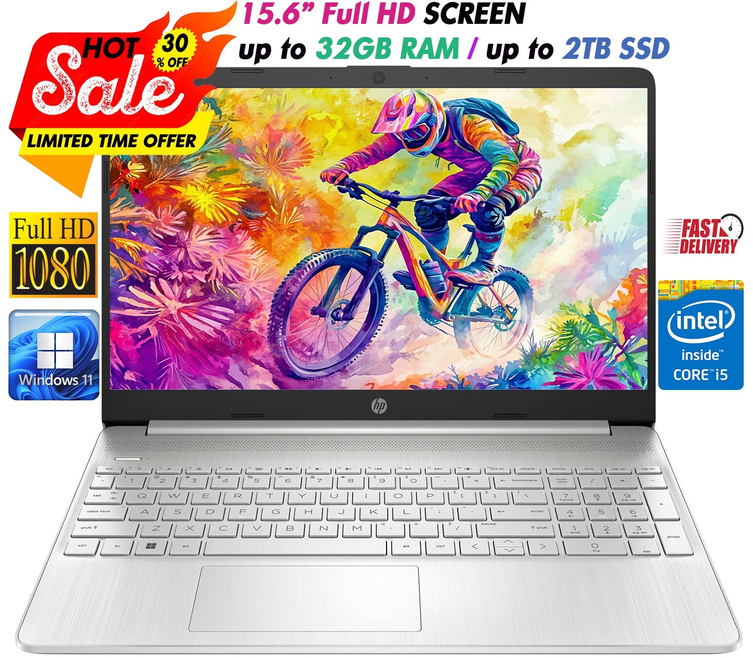HP Newest Laptop 15.6″ FHD Intel 4-Core i5-1135G7 Upto 32GB RAM & 2TB SSD