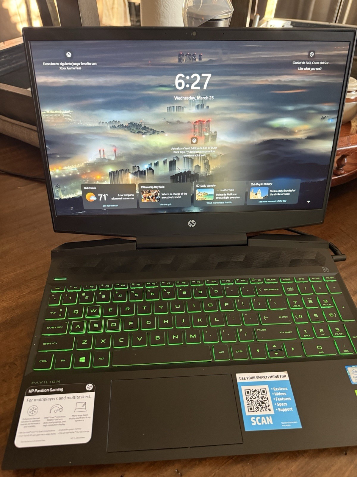 HP Pavilion Gaming Laptop 15.6″ Windows 10 Black Green Backlit Keyboard