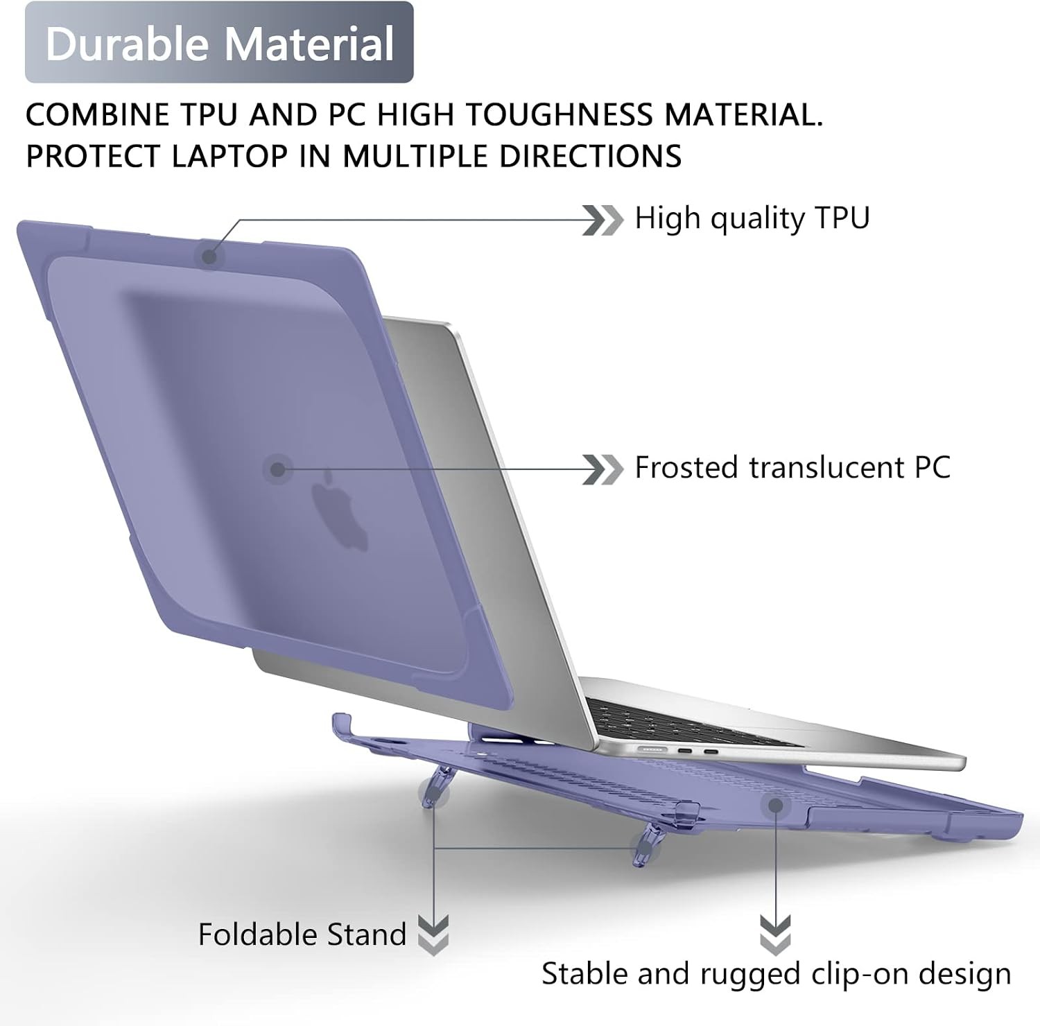 FlexStand Heavy Duty Case for MacBook Air 13.6 inch, Lavender Grey, Foldable Kic