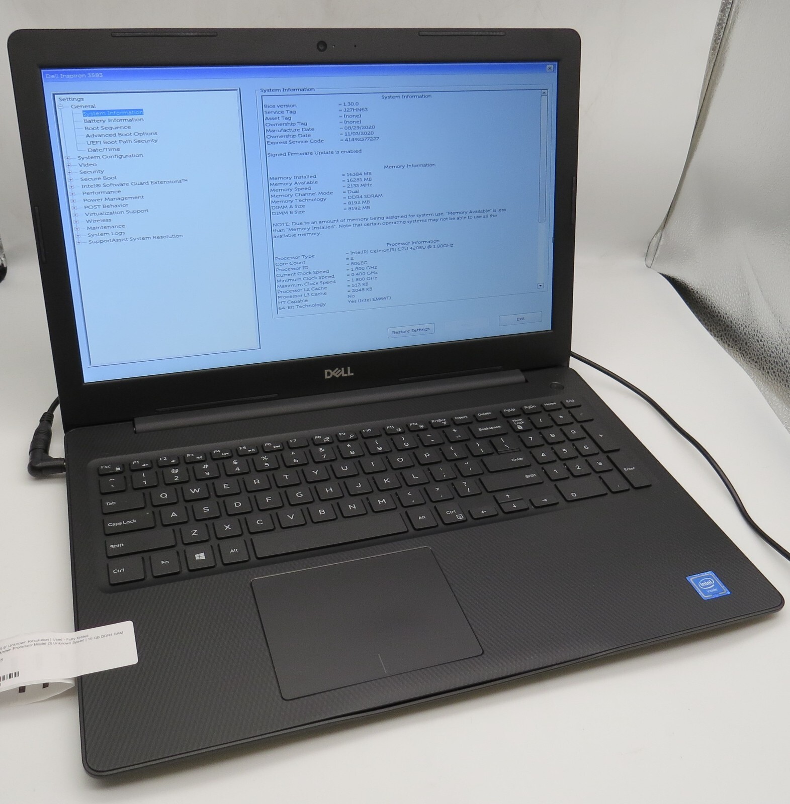 Dell Inspiron 3583-15.6″- 4205U@1.80GHz-16GB DDR4 RAM-16GB Internal-NO OS *READ*