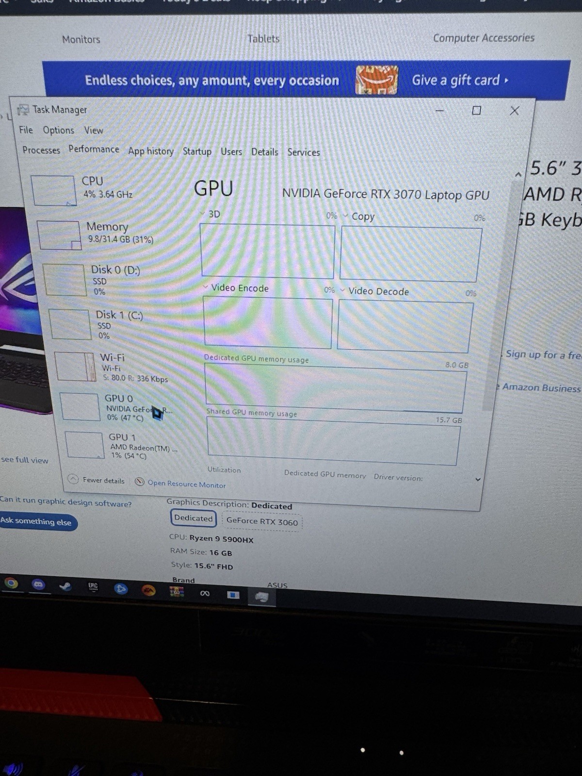 ASUS ROG Strix G15 Gaming Laptop Ryzen 9 5900HX, RTX 3070, 32GB RAM, 6TB SSD