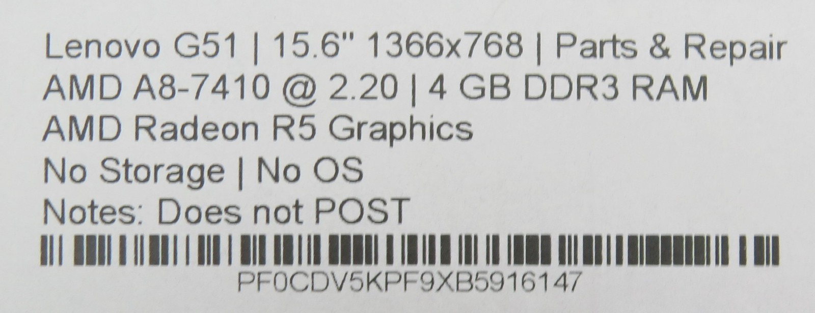 Lenovo G51 | AMD A8-7410 @ 2.20GHz | 4GB DDR3 | No HDD/OS *PARTS*