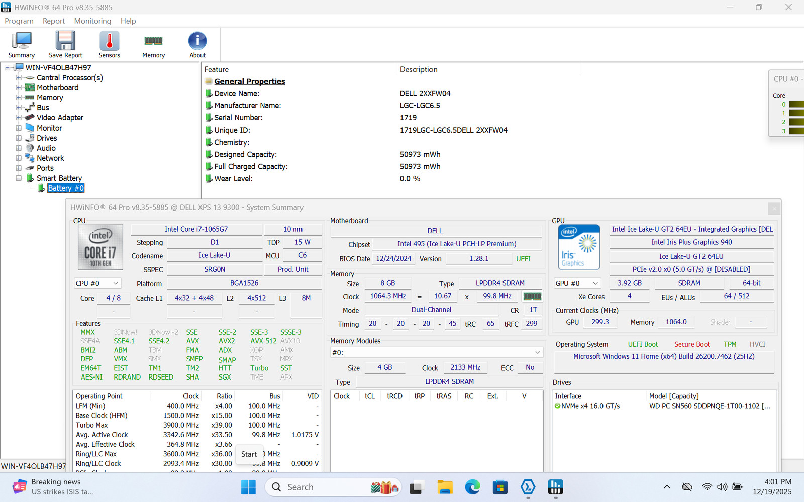 Dell XPS 13 9300 13″ FHD+ I7-1065G7 1TB 8GB W11 Backlit FP Reader IRCam