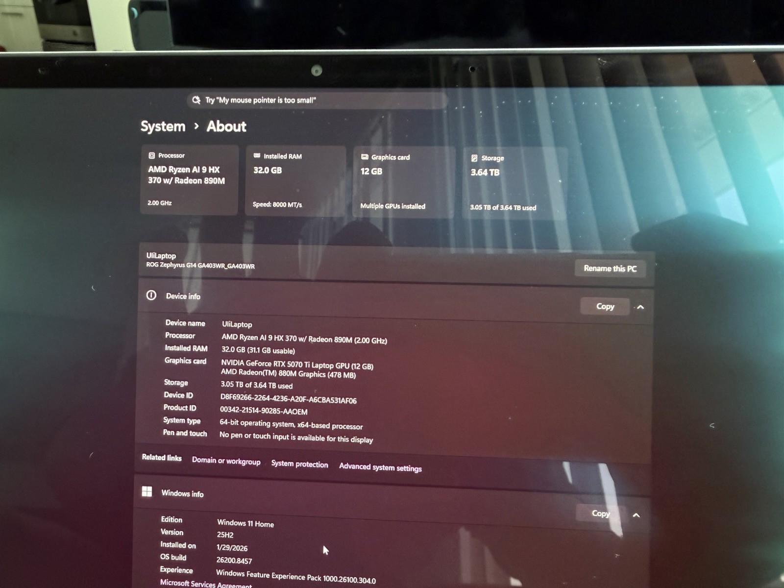 ASUS ROG Zephyrus G14 Ryzen AI 9 HX 370 32GB 4TB SSD RTX 5070 Ti
