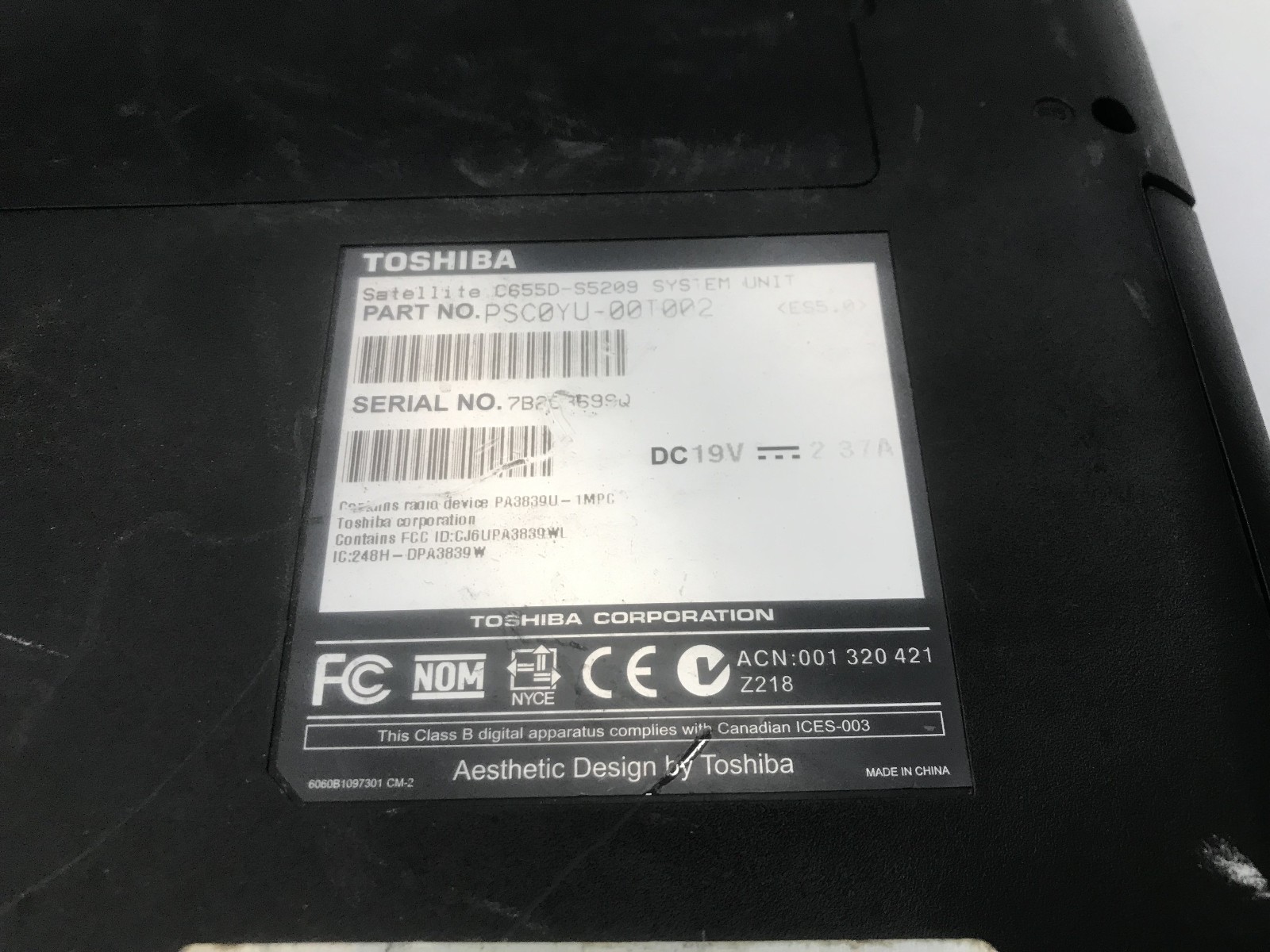 TOSHIBA SATELLITE C655D S5209 – BOOTS TO BIOS – AMD E 350 – NO RAM -READ DESC-BB