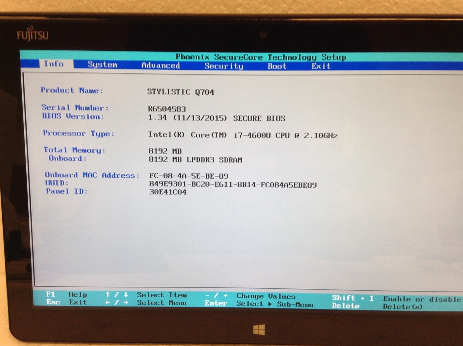 Fujitsu Stylistic Q704 i7-4600U 2.10GHz 12.5″ Touch Tablet 8GB, No SSD FREE SHIP