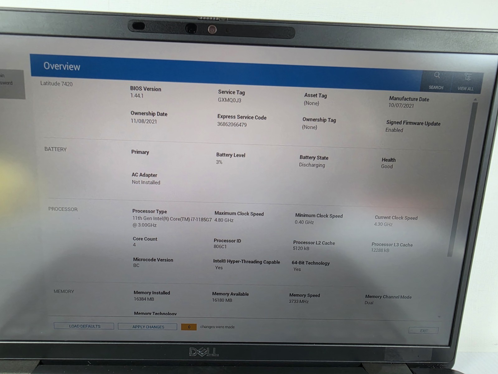 Dell Latitude 7420 FHD i7-1185G7 3.0GHz 16GB No SSD–NO OS