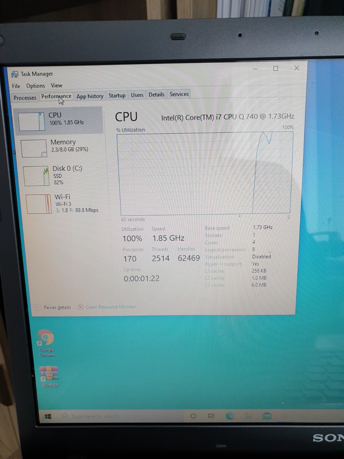 Sony VAIO INTEL CORE I7-Q740 1.73 GHz 16.4IN 240 SSD 8GB Ram Win10 Nvidia G310M