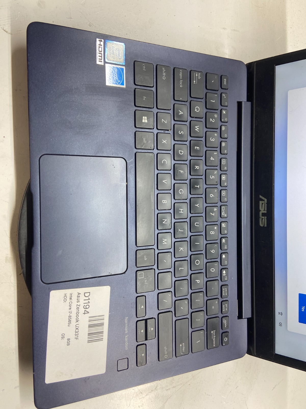 Asus Zenbook UX331F Intel Core i7-8565u 1.8GHz 8GB 128GB SSD Windows 11
