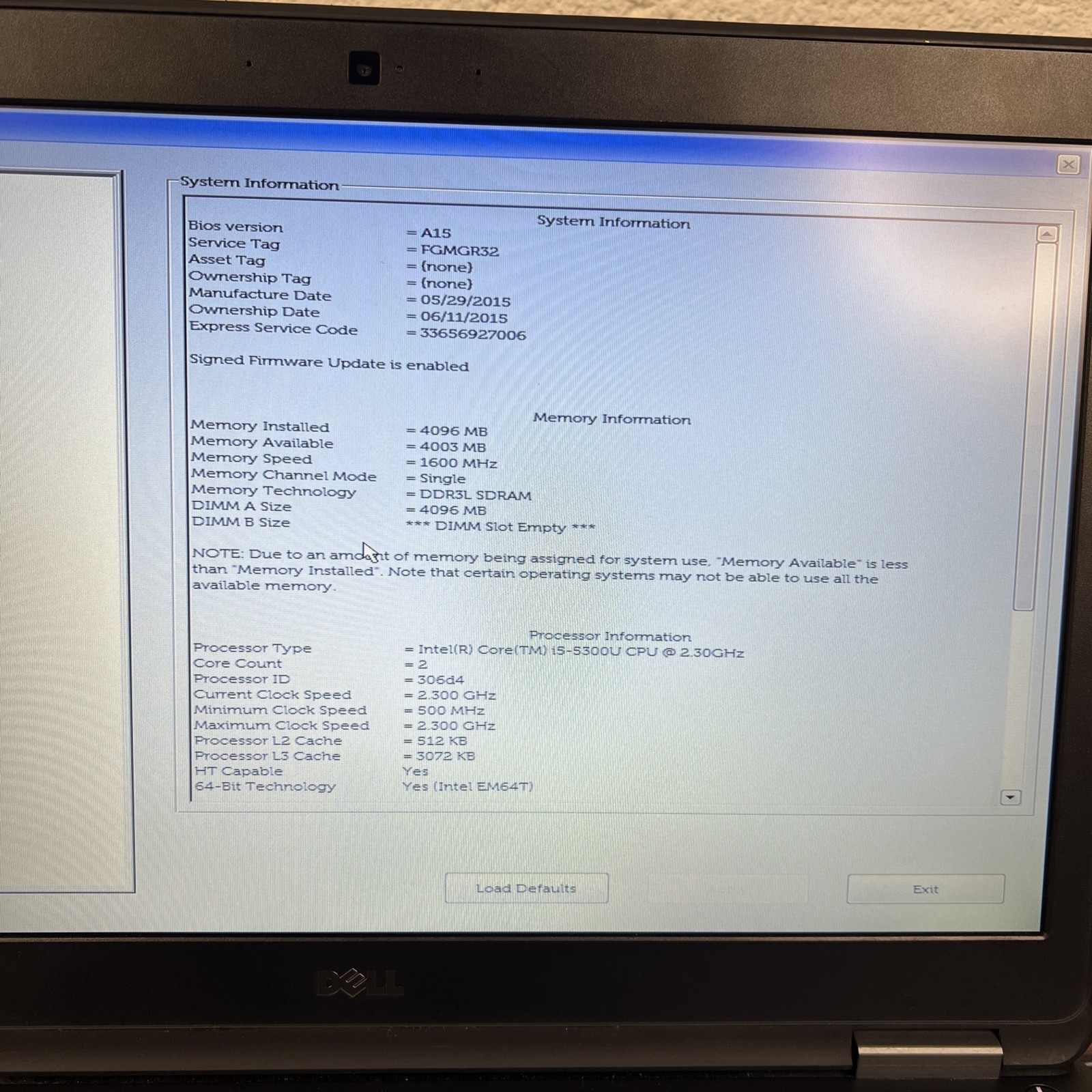 Dell Latitude E5550 i5-5300U 2.3GHZ 4GB RAM – NO HDD, NO OS, NO BATTERY