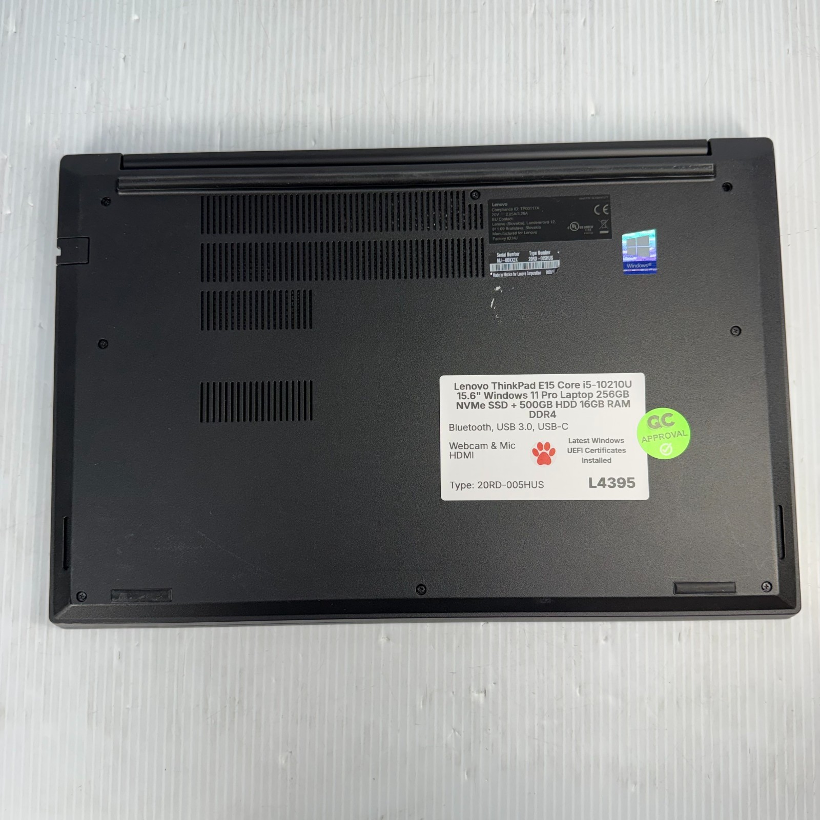 Lenovo ThinkPad E15 i5-10210U 15.6″ Windows 11 Pro Laptop 256GB NVMe SSD 16GB