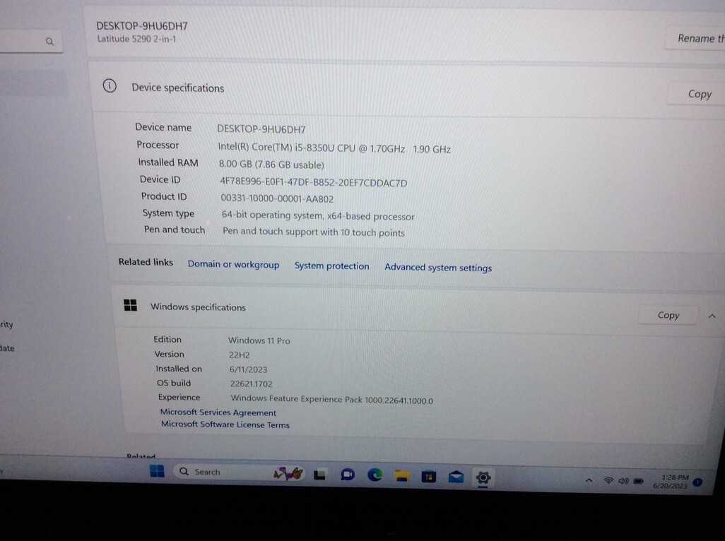 Dell Latitude 5290 2-in-1 12.3″ i5-8350U 1.70GHz 8GB RAM 256GB SSD Windows 11Pro