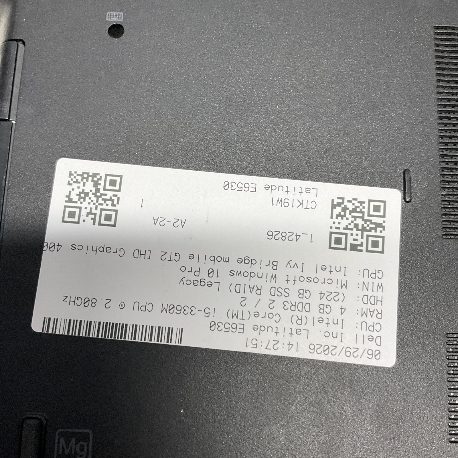 Dell Latitude E6530 Intel Core i5-3360M 2.80GHz 4GB 240GB SSD Win 10 Pro NO BATT