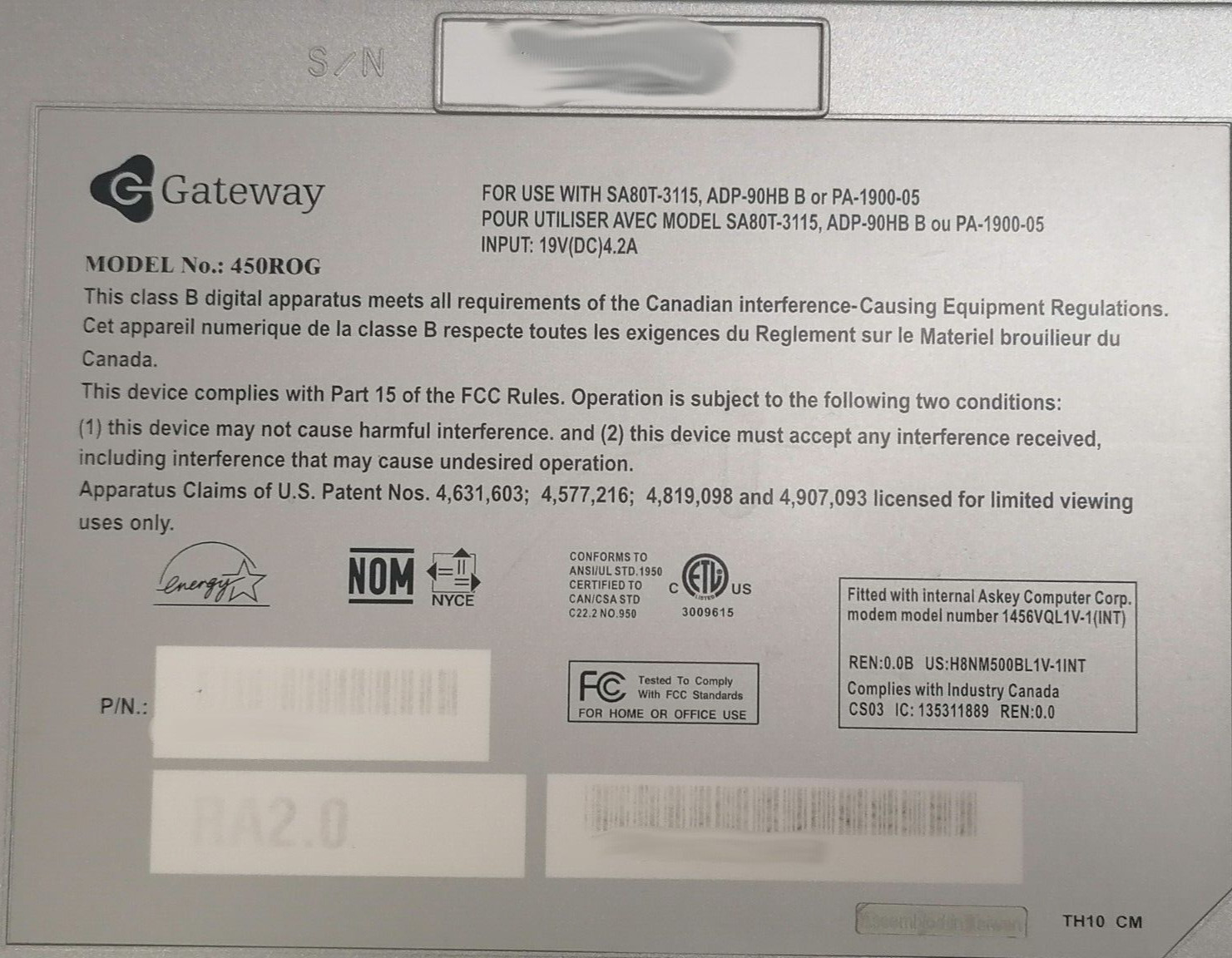 FOR PARTS 14.1″ Gateway 450ROG (Pentium M/1.40 GHz/NO RAM/NO HDD)