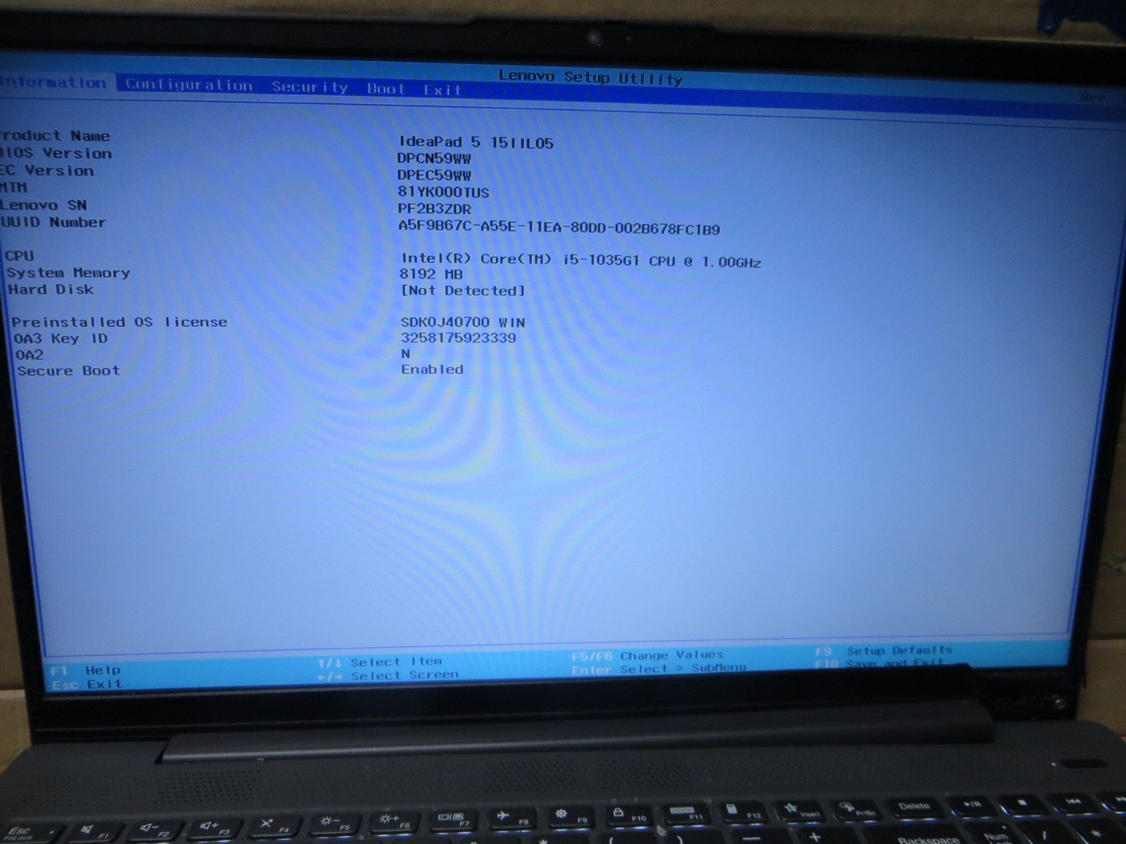 Lenovo IdeaPad 5 15IIL05 15.6in i5-1035G1 8GB for Parts or Repair