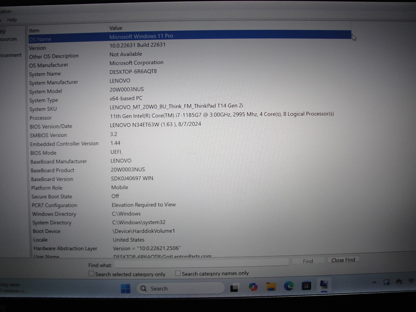 Lenovo ThinkPad T14 Gen 2i 15.6” Intel Core i7-1185G7 3GHz 16GB 512GB Reset SSD