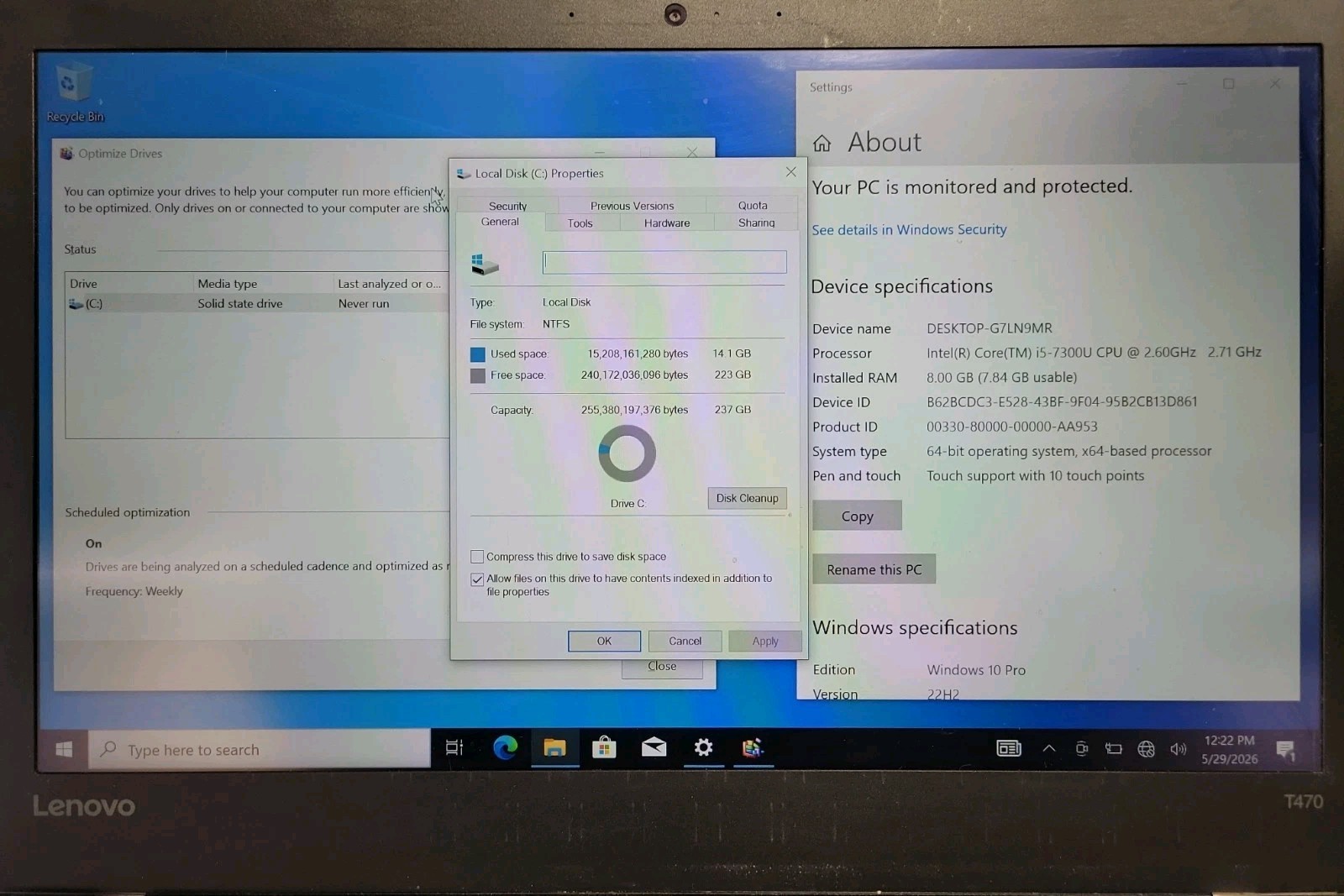 Lenovo ThinkPad T470, Intel Core i5-7300U, 8GB RAM, 256GB SSD, W10P *READ*