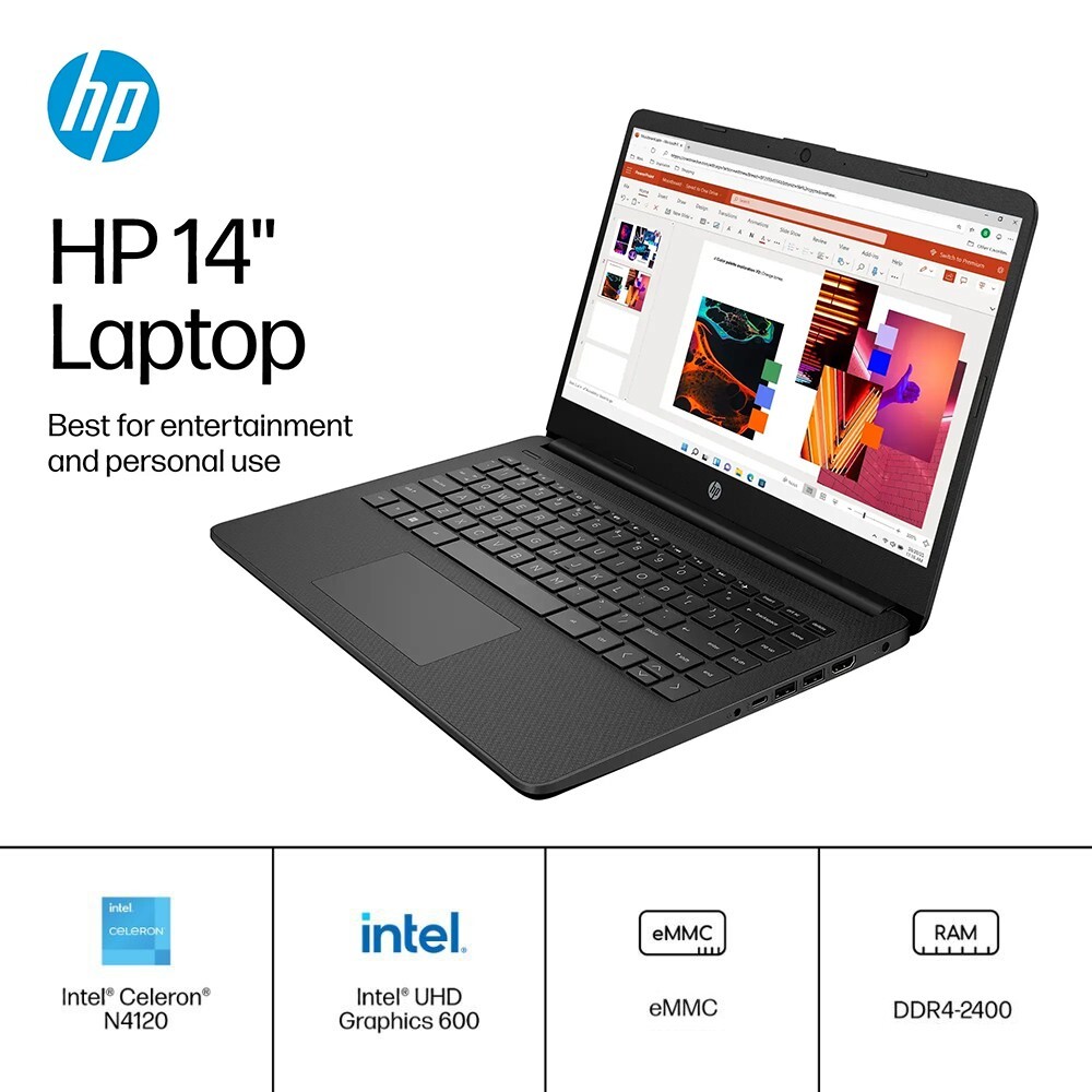 HP 14″ Laptop HD Intel 4-Core Up to 16GB RAM&384GB Storage Win11Pro+OFFICE Black