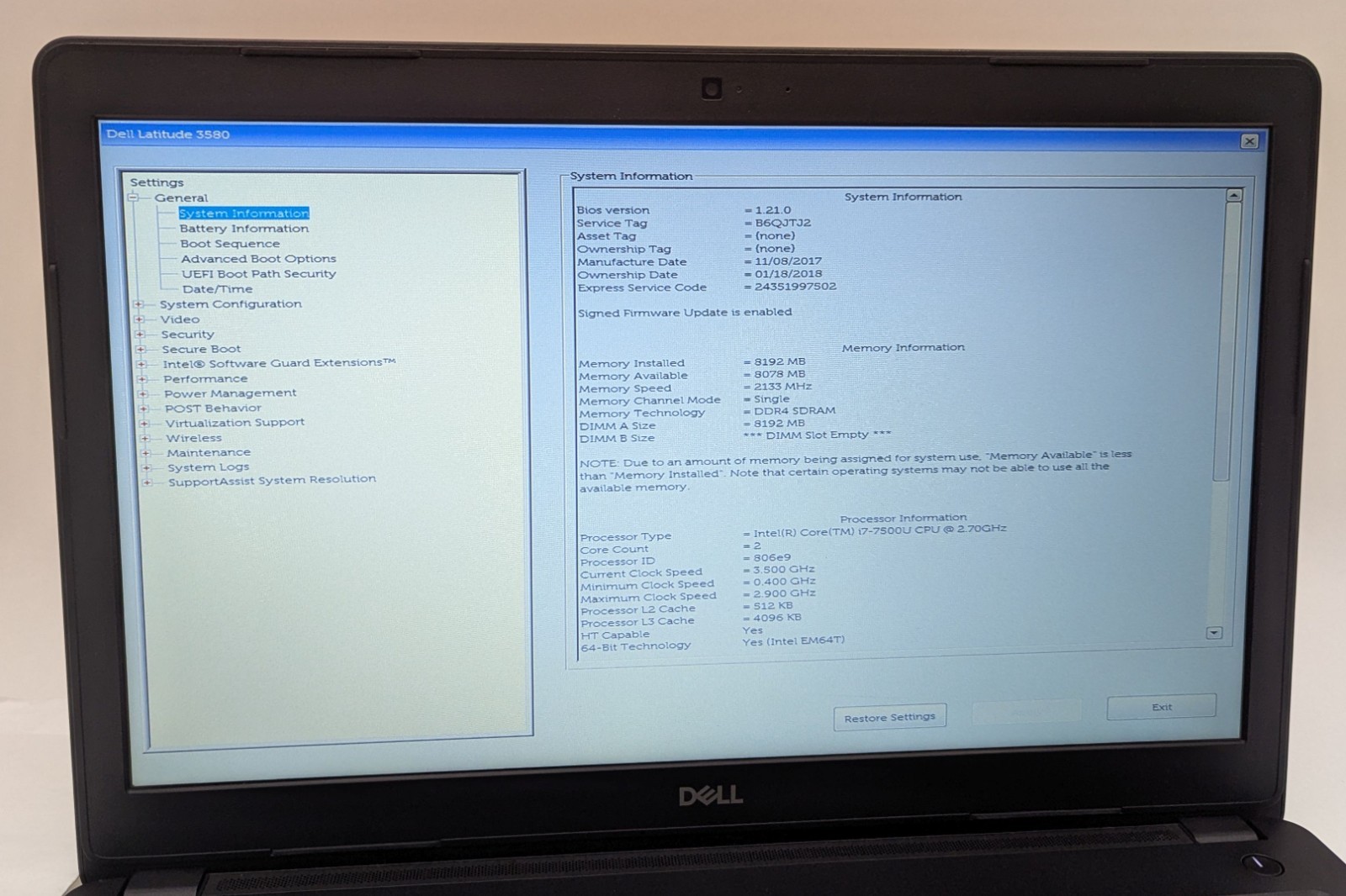 Incomplete Dell Latitude 3580 15.6″ Laptop i7-7500U 2.70GHz 8GB RAM AMD – *READ*