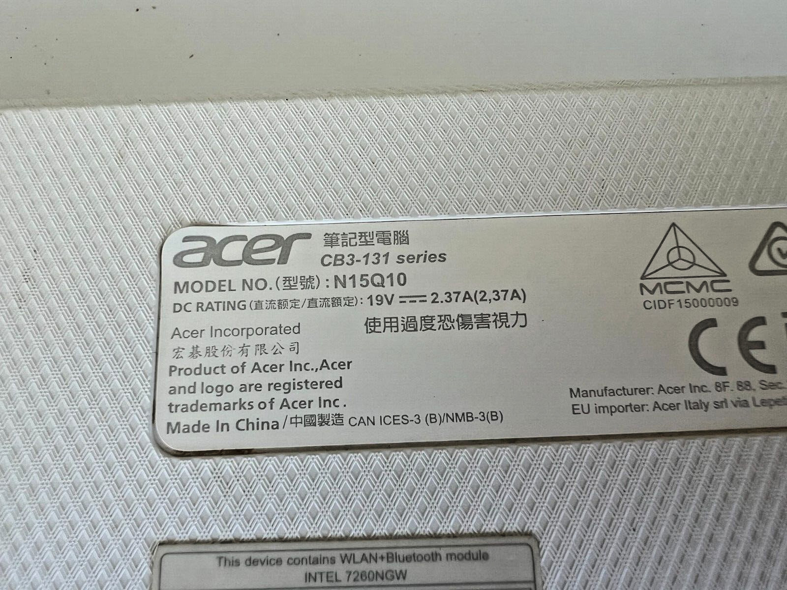 Acer Chromebook CB3-131 N15Q10 – no cord untested